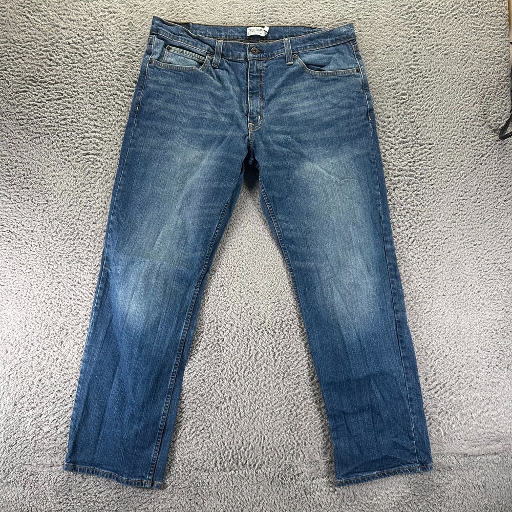 True Craft Jeans Mens 36x32 Blue Cotton Denim Straight Relaxed Workwear Stretch